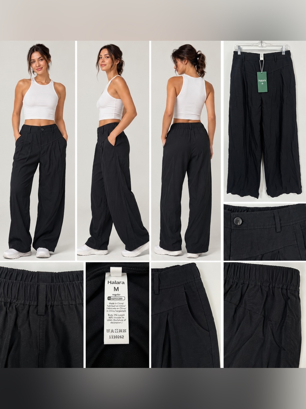Halara Black High-Waisted Wide Leg Pants – Size M Regular